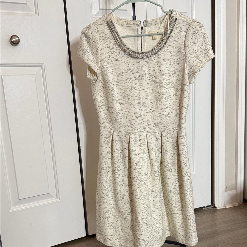 Maison Jules Cream Dress with Beaded Neckline